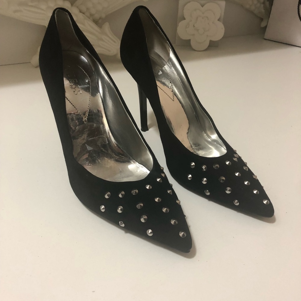 Guess black heels . Suede .